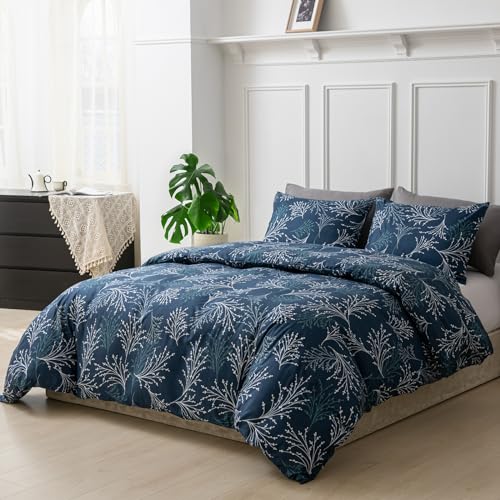 Lekesky Reversible Duvet Cover King Size, Black White Branch Comforter Cover King 3pcs Microfiber Botanical Bedding Set with Zipper Closure Corner Ties