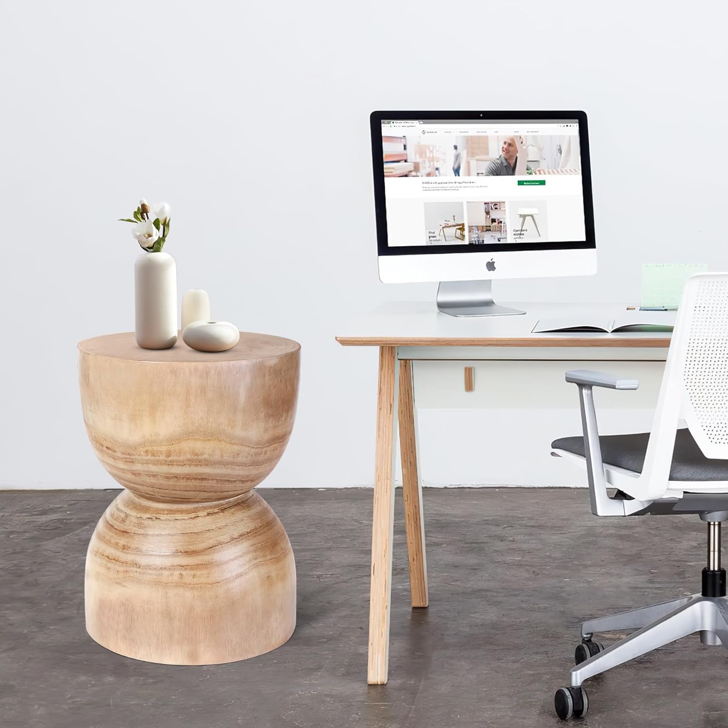 Wooden Tree Stump Stool， 15.8