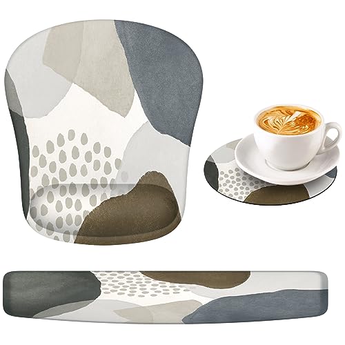 HAOCOO Large Mouse Pad with Wrist Rest, Computer Desk Mat, Keyboard Wrist Rest, 4 in 1 Ergonomic Desk Pad Mat Set with Coaster, Memory Foam Gaming Mousepad Support for Laptop Desktop, Morandi Blue