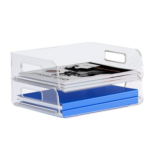 Paper Organizer for Desk, 4-Pack Stackable Letter Tray Set, Plastic Office Organization and Accessories Storage, Desktop File Mail Document Organizers, Inbox Tray for Desk, Clear