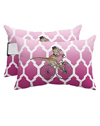 Outdoor Pillow for Lounge Chair with Strap & Insert Cartoon Dinosaur Ride Bike Recliner Head Pillow Ombre Navy Blue Moroccan Waterproof Headrest Patio Lumbar Pillows for Beach Pool Office Chair 12x20