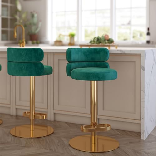 Velvet Bar Stools Modern Swivel Adjustable Height Kitchen Counter Bar Stools with Footrest for Living Room Dining Room (GOLG, Grey 1pcs)