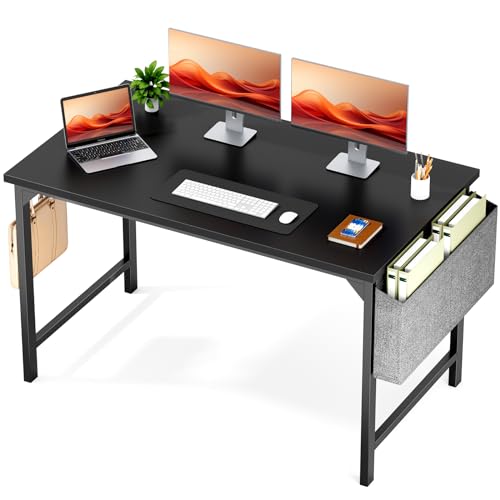 STATESVILLE 48 inch Small Computer Desk Writing Study Work Office Table Modern Simple with Storage Bag and Hook for Home Bedroom, Rustic Brown