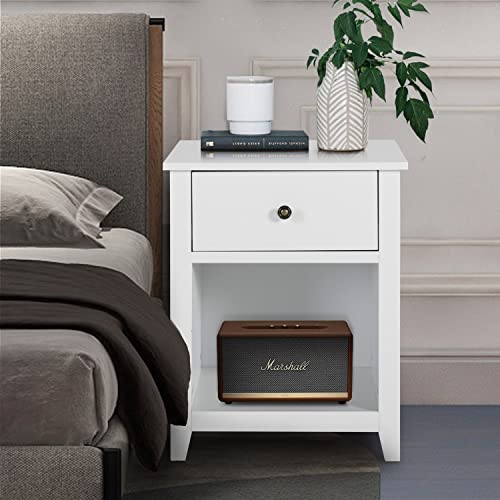 White Nightstand Set of 2, Bedroom Nightstand with 2 Storage Drawers, Modern Night Stand for Bedroom, Wooden Bedside End Table, Bedroom Furniture