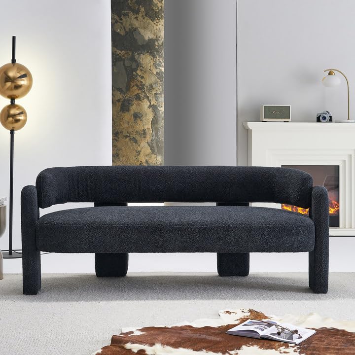 Yoglad Deep Upholstered Armchair- Modern Living Room Accent Chair with Arms,Single Couches Comfy Reading Lounge for Small Bedroom(Dark Grey Teddy Boucle)