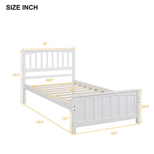 Harper & Bright Designs Twin Bed Frame Wood Slats Platform Twin Size Bed Frame with Headboard, No Box Spring Required Single Platform Bed Frame for Kids (Grey)