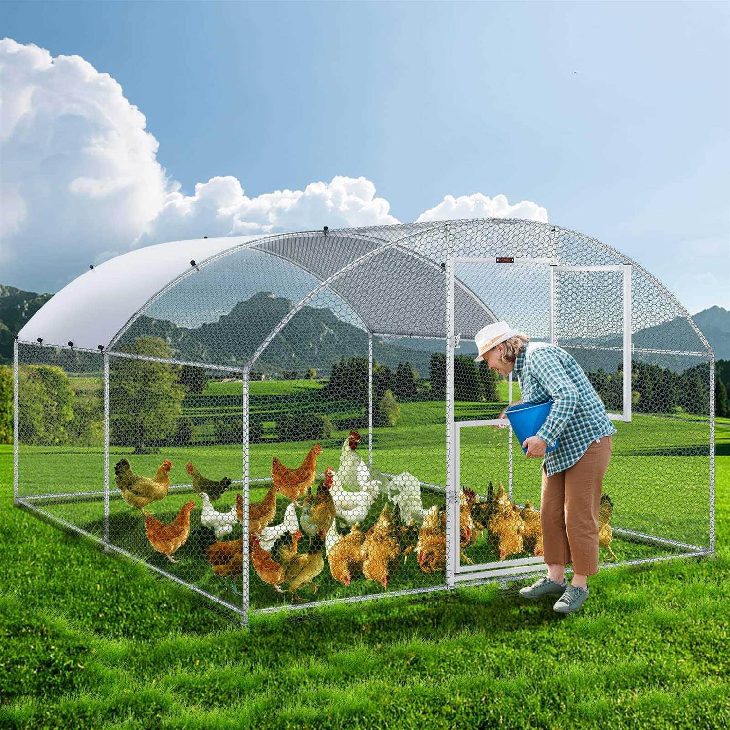 VEVOR Large Metal Chicken Coop with Run Walkin Chicken Coop for Yard with Waterproof Cover - Pet Supplies online store