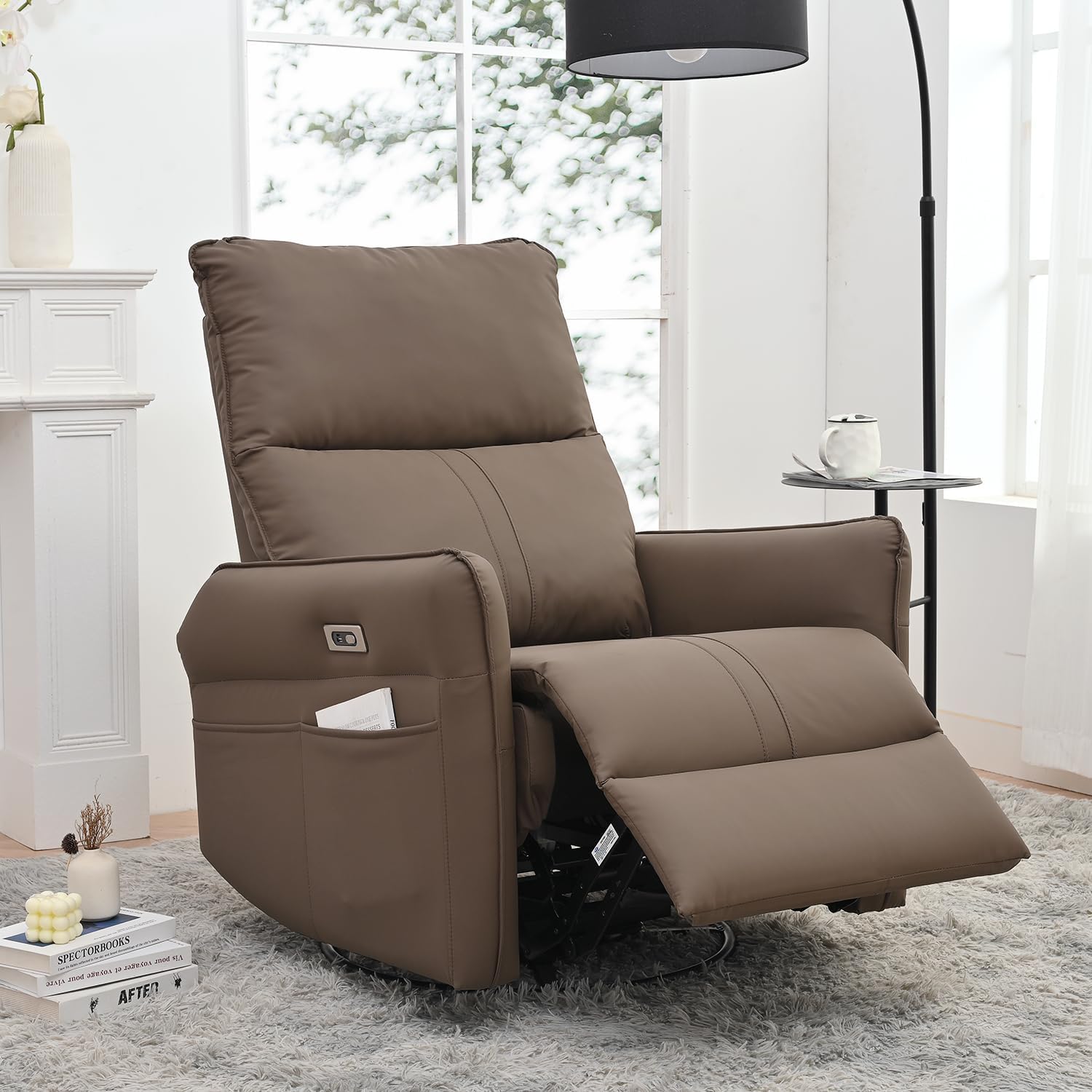 Power Swivel Rocker Recliner Chair for Electric Glider Reclining Sofa with USB Ports for Living Room Bedroom Small Spaces (Brown)
