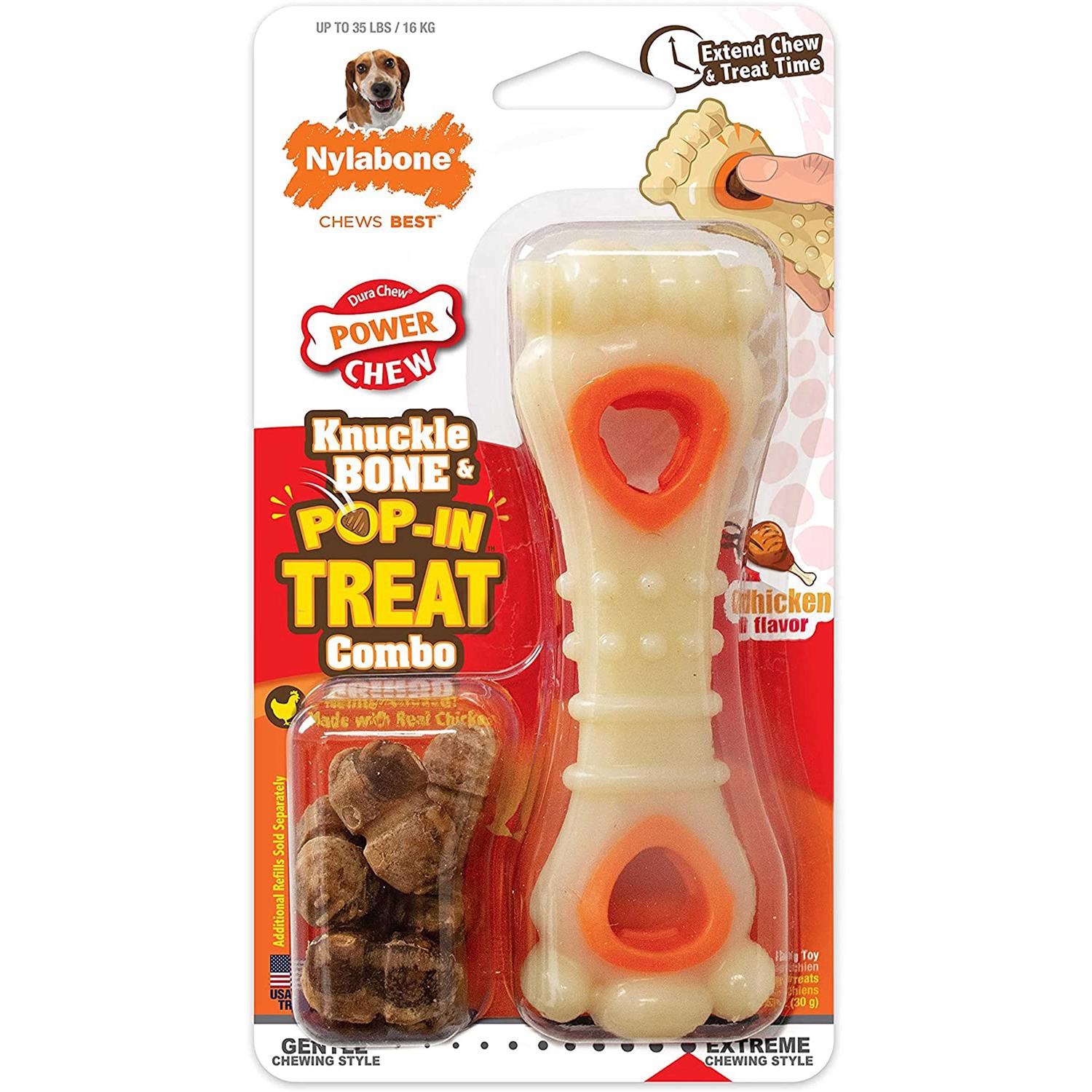 Nylabone Power Chew Knuckle Bone & Pop-In Treat Combo Chicken Toy - Pet Supplies online store