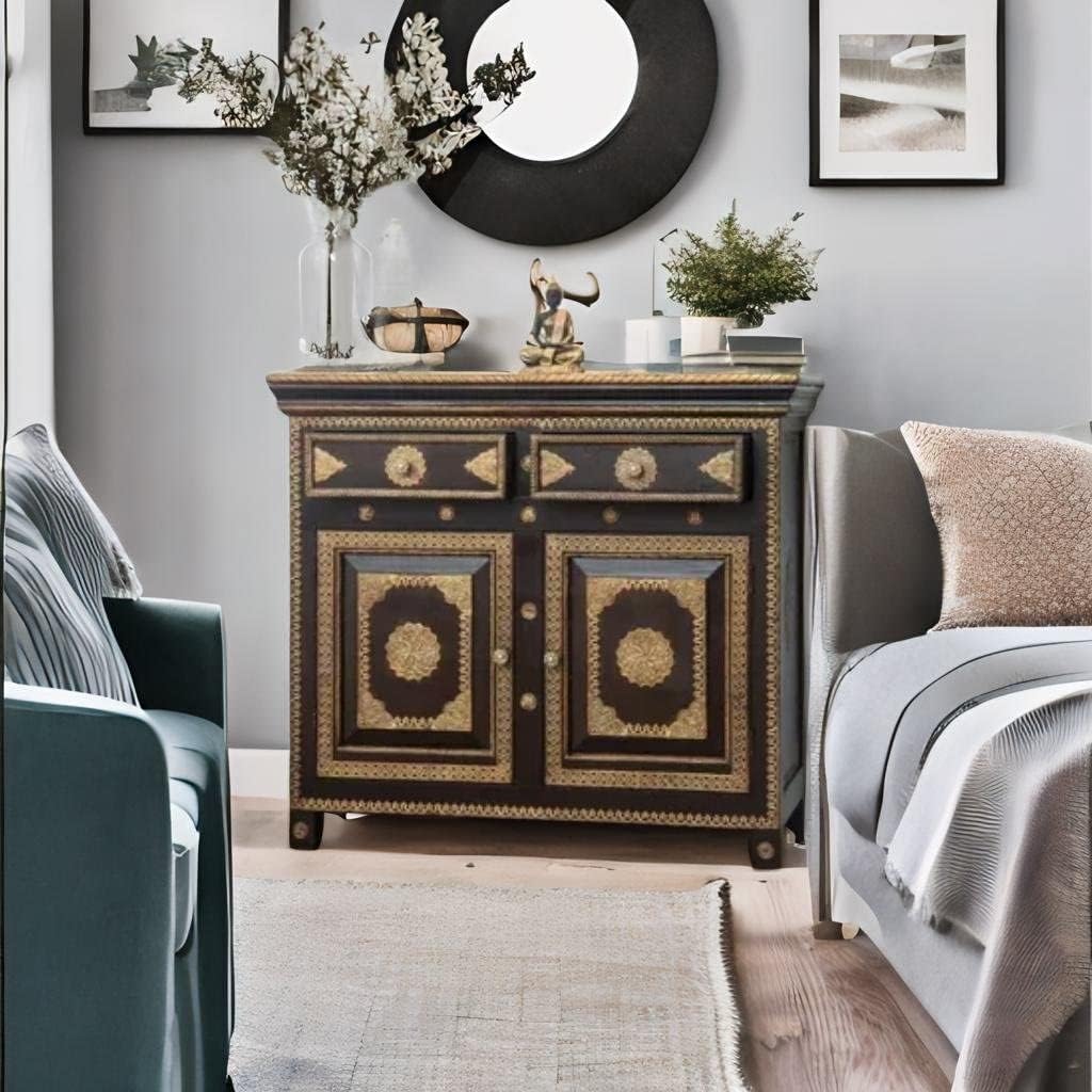 Hand Carved Cabinet Storage Units Brass Wor kWardrobe Cabinet,Indian Solid Wood,Living Room Bedroom Furniture Hand Carved Cabinet Seattle Distressed Cabinet