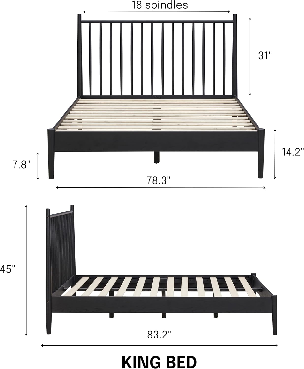 NTC Bundle Inno King Solid Wood Bed Frame with Headboard and Zoe Solid Oak Nightstand - Burnt Black