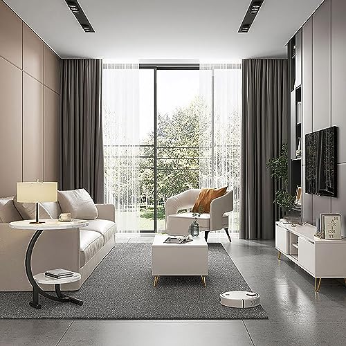 Faux Marble Top Side Table for Living Room,Luxury Marble Round End Table,Modern Small Coffee Table with C-Shaped Legs,Couch Table Bedside Table for Living Room Bedroom Furniture