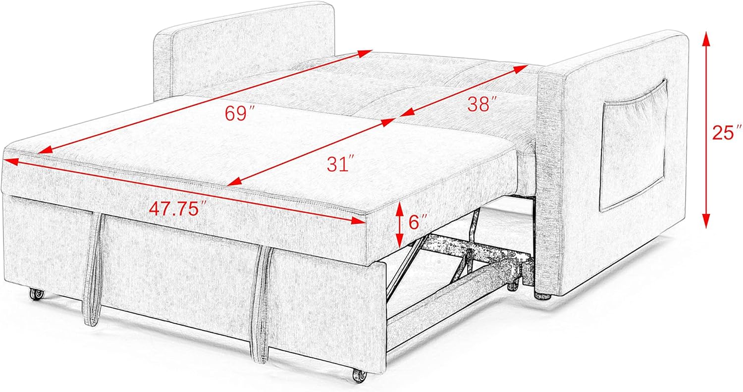 3 in 1 Convertible Sleeper Bed, 54.5