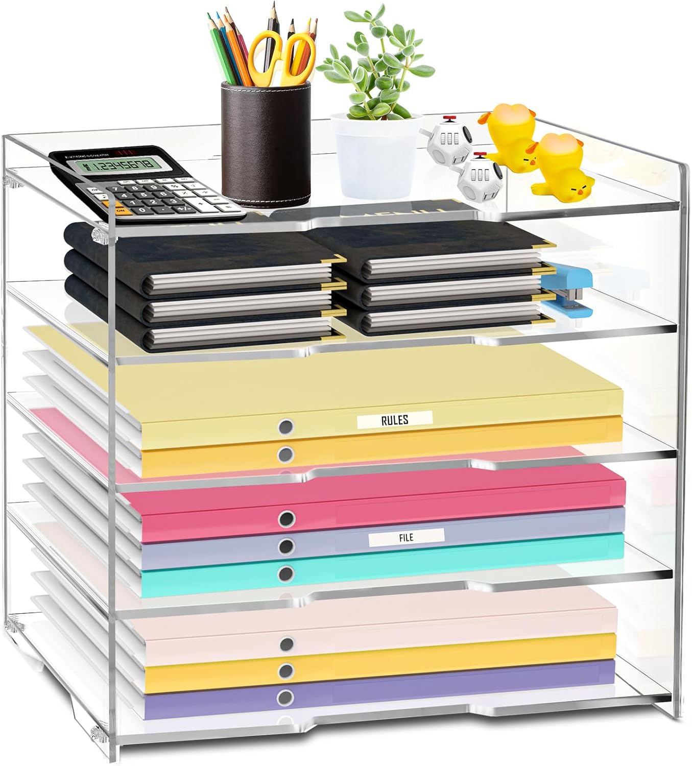 KKU File Paper Organizer, 5 Tier Clear Acrylic Desk Organizer Letter Tray Desk Tray, Desk File Organizer Paper Tray File Holder for Organizing Office Desk Organizers and Accessories