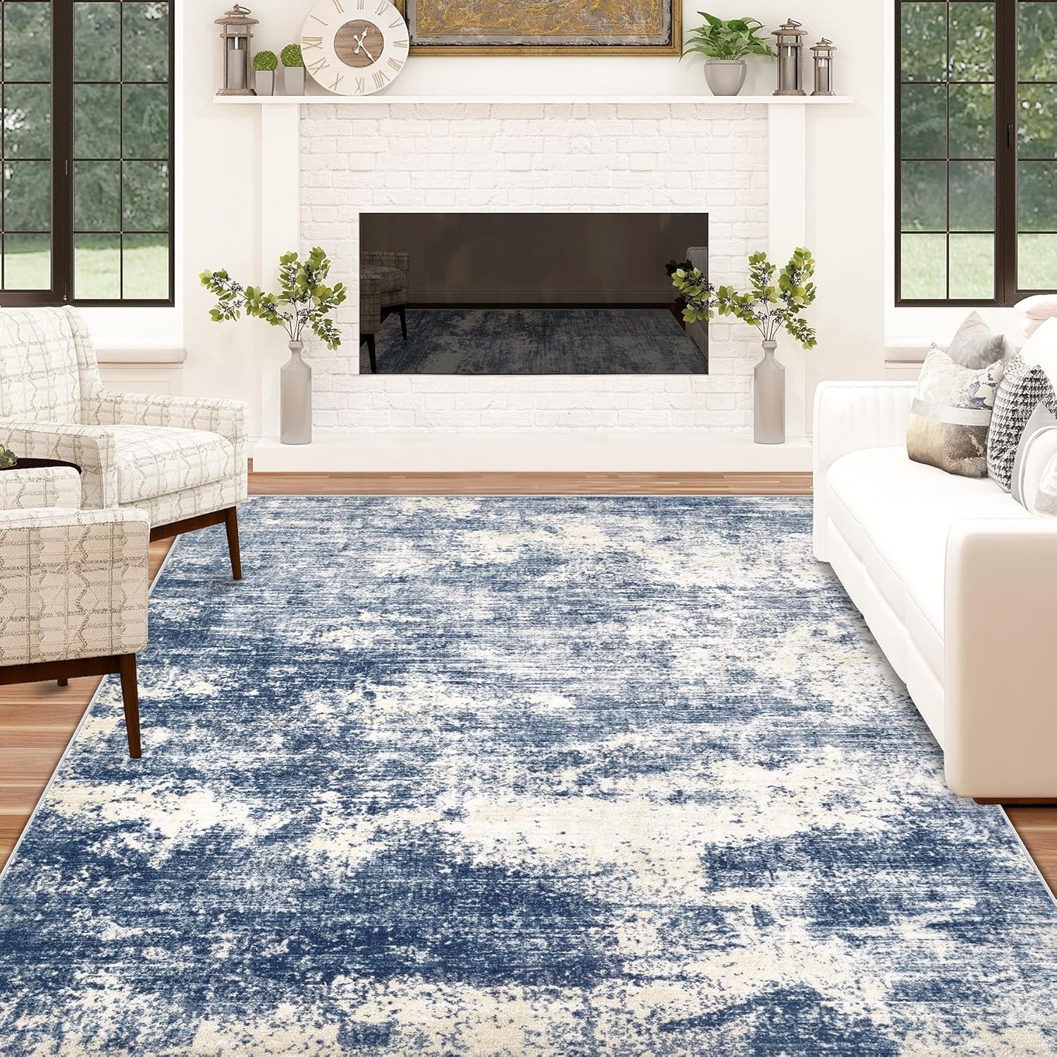 Area Rug Washable Rug 5x7: Modern Abstract Living Room Rug Anti-Slip Backing Stain Resistant Soft Indoor Carpet for Bedroom Kitchen Dining Room Table Home Office(Blue,5'x7')