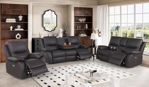Recliner Leather Sofa 3 Seater Electric Power Lift Reclining Sofa with Cupholder & Storage, Black