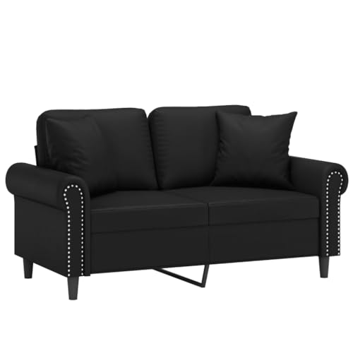 vidaXL Modern 2-Seater Sofa with Throw Pillows in Luxurious Black Faux Leather - Comfortable Seating for Living Room or Lounge