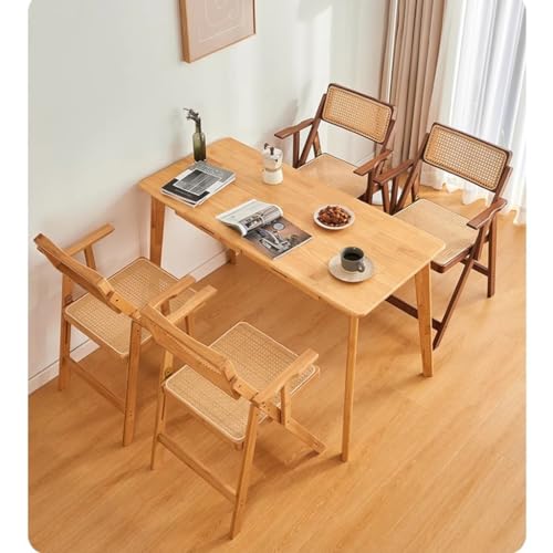 Folding Rattan Arm Desk Chair for Bedroom, Accent Chairs Foldable Dining Chair, Bamboo Office Chair Kitchen Chairs Leisure Backrest Armchair for Living Room, Balcony Patio (Color : Brown B)