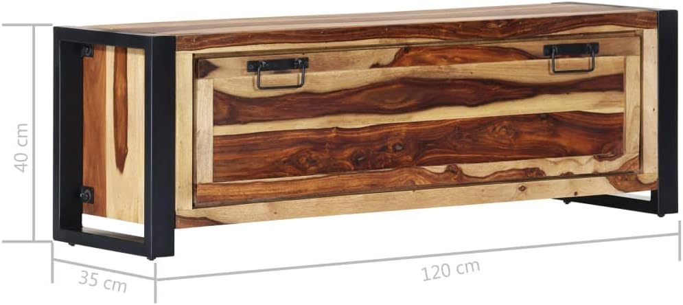 vidaXL Solid Sheesham Wood Shoe Cabinet with Steel Legs - Spacious Shoe Rack with 2 Shelves and Door - Durable and Sturdy Shoe Storage Furniture for Organized Spaces.