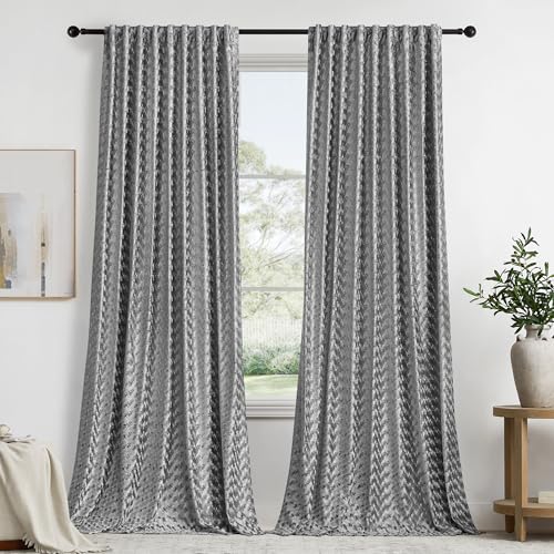 GIGIZAZA Velvet Curtains 96 Inches Long for Modern Living Room, Set of 2 Window Panels Light Grey Back Tab Window Drapes Dot Jacquard Luxury Home decor Curtain Drapes
