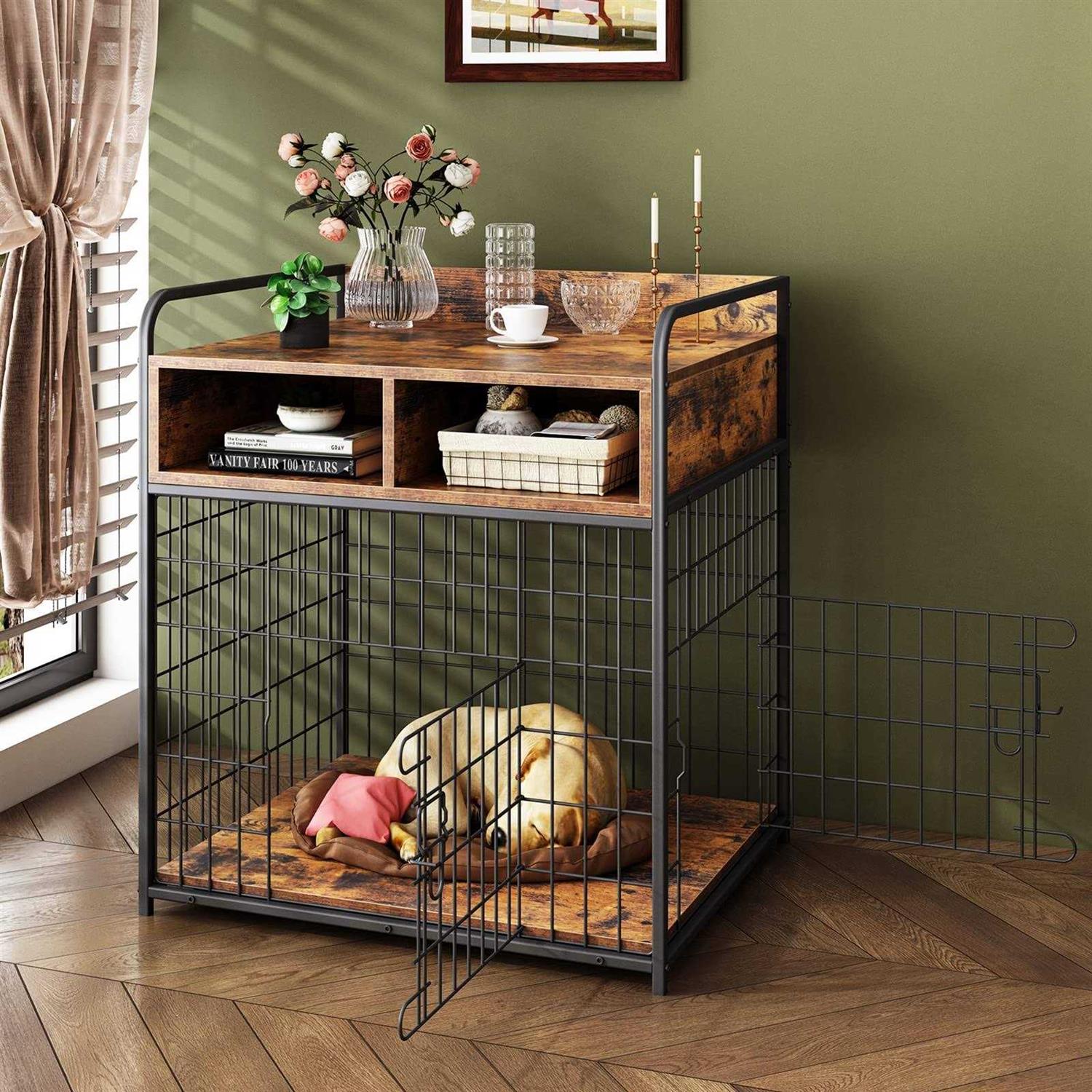 Saudism Dog Crate Furniture Dog Kennel Indoor Wood Dog Cage Table with Drawers Storage - Pet Supplies online store