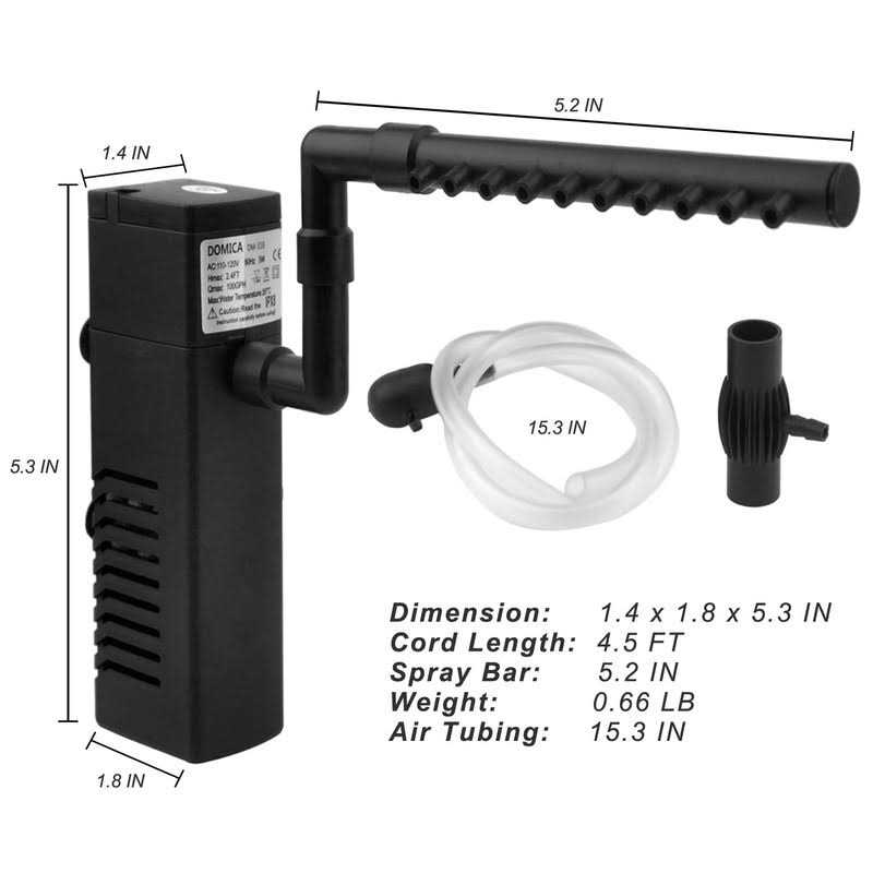 Domica Internal Aquarium Filter with Aeration System 100Gph 5W Power Filter for 5 to 15 Gallons Fish Tank - Pet Supplies online store