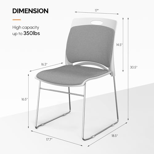 VINGLI Stackable Chairs Set of 20, Stacking Office Chairs with Metal Sled Base, Ergonomic Plastic Padded Seat & Back, Capacity 350lbs, Stacking Chairs for Waiting Room Break Room Banquet Guest, Gray