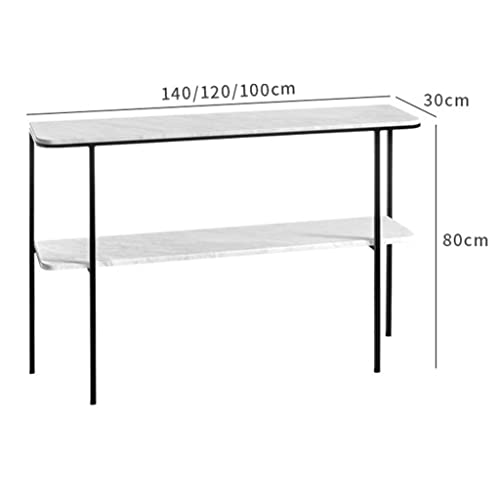 Console Table Extra Long Entryway Table with 2 Storage Shelves Modern Faux Marble Entry Table with Metal Frame, Simple Living Room End Table (White 80x30x80cm)