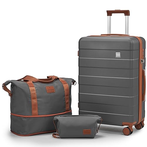 imiomo 3 Piece Luggage Sets,Suitcase with Spinner Wheels,Luggage Set Clearance for Women, Lightweight Rolling Hardside Travel Luggage with TSA Lock (Grey, 5PCS)