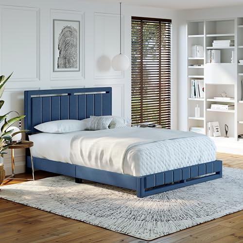 Boyd Sleep Sail Away Upholstered Platform Bed with Headboard and Durable Mattress Foundation with Strong 14 Wood Slat Supports, No BoxSpring Required: King, Blue/Gray