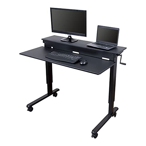 S STAND UP DESK STORE Crank Adjustable 2-Tier Standing Desk with Heavy Duty Steel Frame (Silver Frame/Black Top, 60 inch Wide)