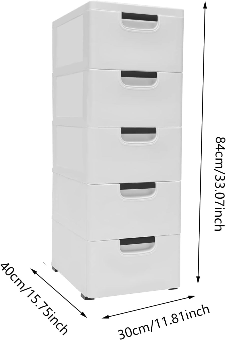 Drawer Locker, Office File Cabinet, Bedroom Cabinet Plastic Dresser Storage Cabinet, 5-Level Stackable Vertical Storage Tower, Hallway Entrance Cabinet with 4 Rollers, White