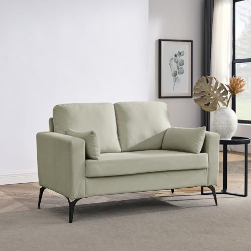 ALES Modern 2 Seaters Living Room Sofa, Corduroy Upholstered Tufted Loveseat Sofa with 2 Pillows and Metal Legs for Home Office Apartment Living Room