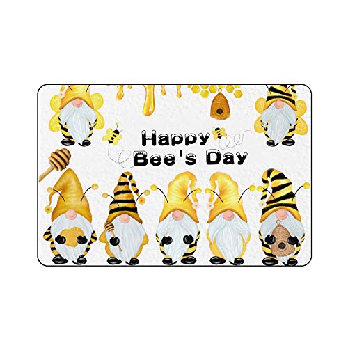 Door Mat Funny Floor Mat Front Door Mat Inside Entrance Funny Cute Bee Gnome Doormats Summer Home Decor Welcome Door Mats Super Durable Welcome Mat for Front Door Happy Bee's Day 16x24IN