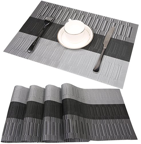 Famibay Bamboo PVC Weave Placemats Non-Slip Table Mats for Kitchen Table Set of 6-30x45 cm (Set of 6 Black)