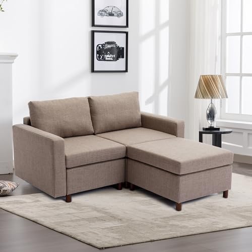Modular Combo Oversized Sectional Sofa Couch, Modern Wide Arm Loveseat with Ottoman, Comfy Deep 2 Seat for Living Room, Bedroom, Apartment, B-Cream d