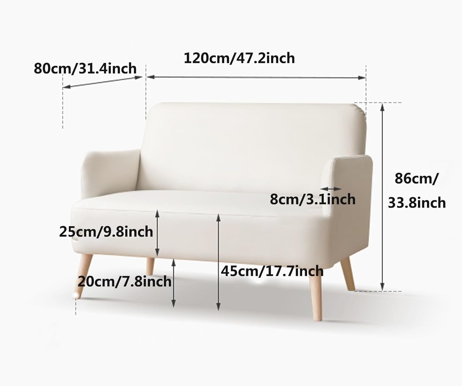 Loveseat Sofa 2-Seater Technical Cloth Couch, Solid and Easy to Install, Small Modern Loveseat Sofas for Small Space, Bedroom, Apartment, Living Room