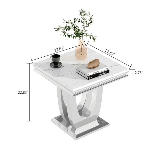 Henf Marble End Table with Stainless Steel Base, 22.8