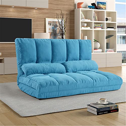 Double Chaise Lounge Sofa, Floor Sofa Bed, Adjustable Sleeper Bed, Futon Bed, Sofa Couches, 5-Position Reclining Sofa, Lazy Sofa with Two Pillows