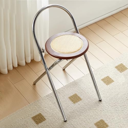 PALE Foldable High Chair with Metal Frame and Rattan Seat for Home, Kitchen, Office and Party(Black)