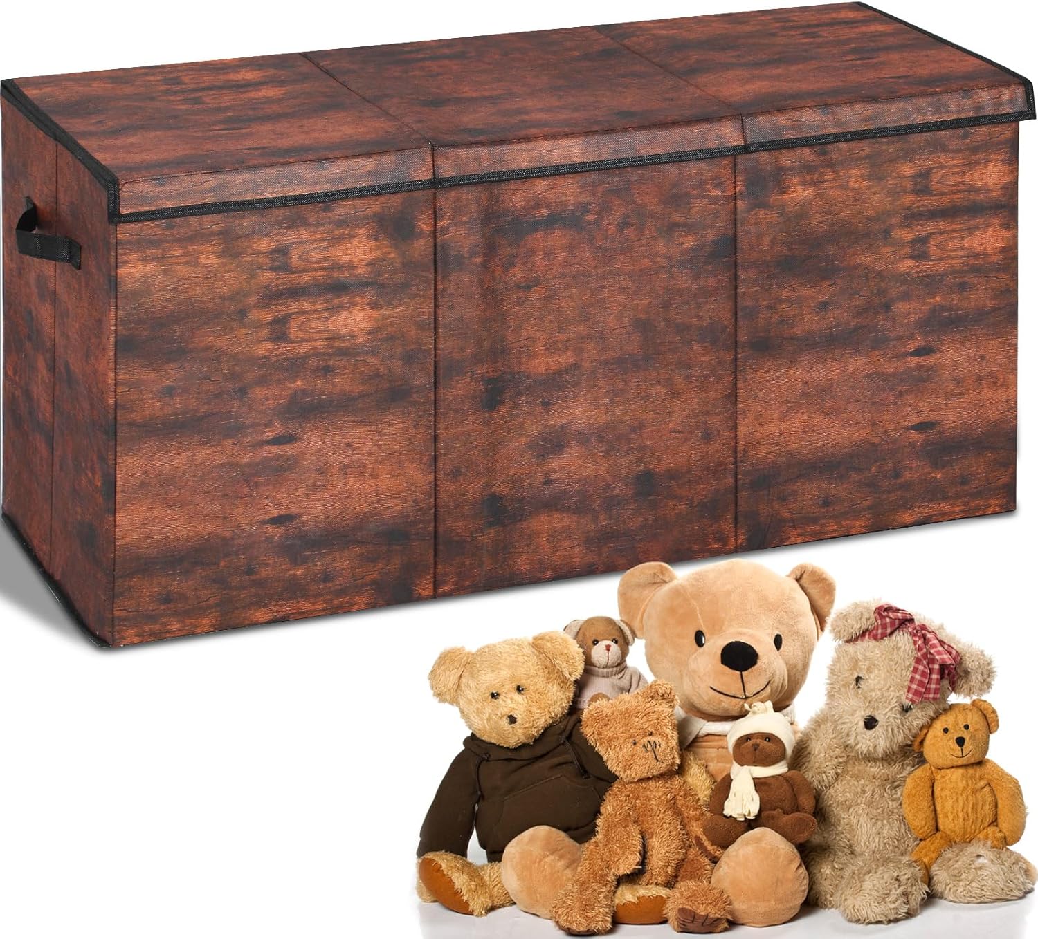 Imitation Wooden Storage Chest Rustic Wood Print Storage Benches with Lid and Handles Toy Box 39.4 x 15.7 x 19.2 Inch Non Woven Toy Storage Organizer Easy Assembly for Playroom Bedroom