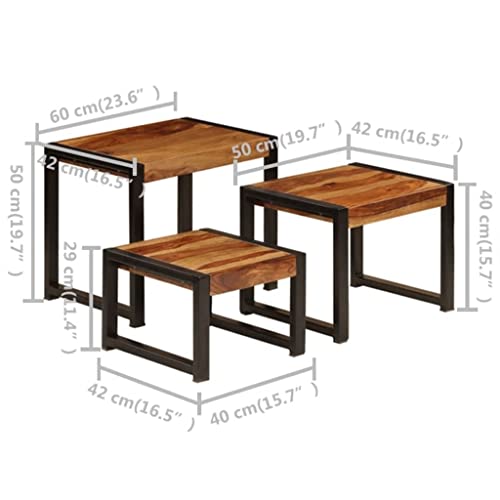 3 Piece Nesting Table Set Solid Wood with Sheesham Finish Side End Table for Sofa Couch,Living Room, Bedroom