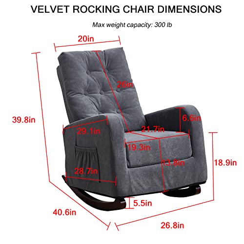 Dolonm Rocking Chair Modern Glider Chair for Baby Nursery Upholstered Velvet Rocker Tufted Button High Back Accent Armchair for Living Room, Bedroom, Office (Dark Green)