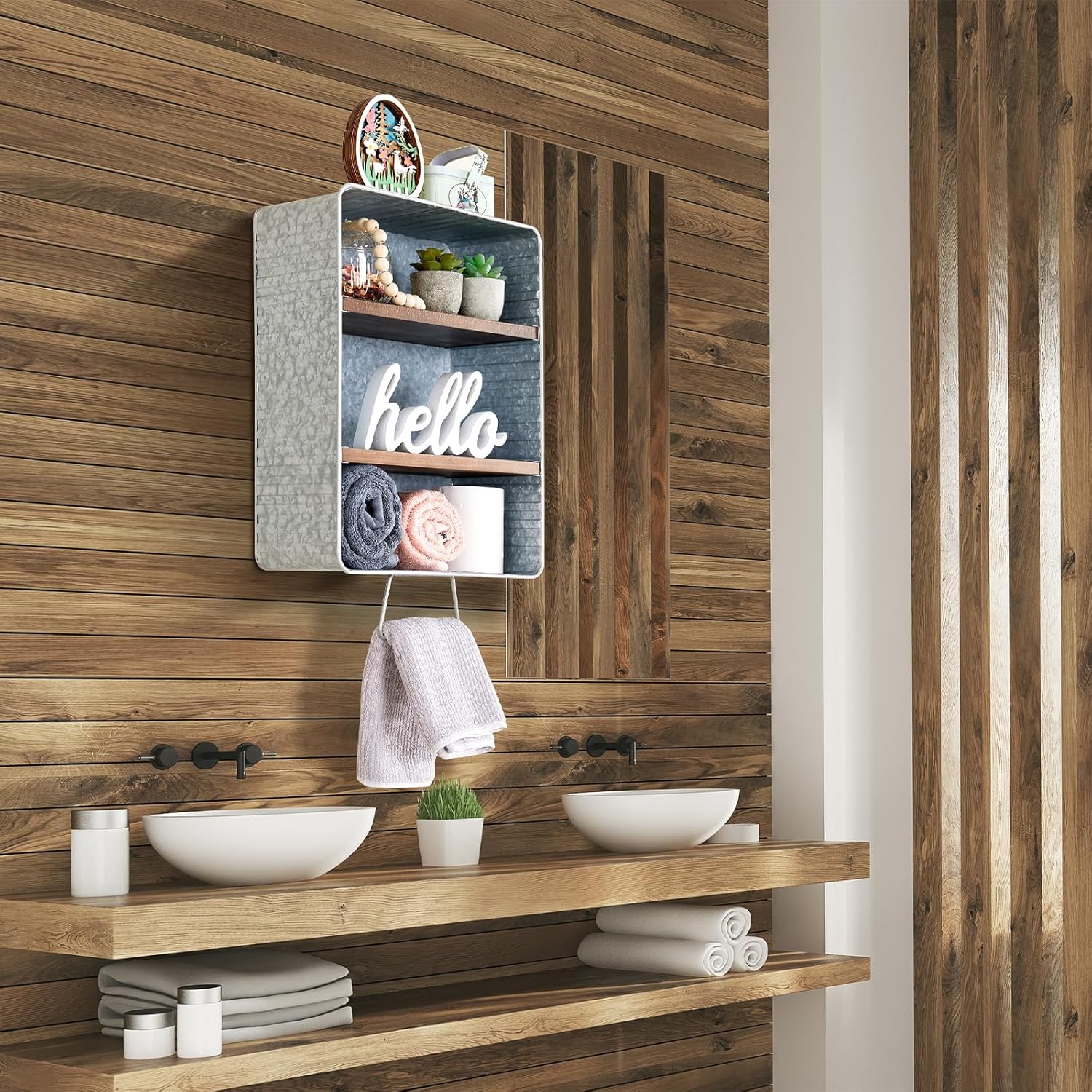 Galvanized Wash Tub with Shelves Rustic Bathroom Decor Rustic Farmhouse Bathroom Shelf