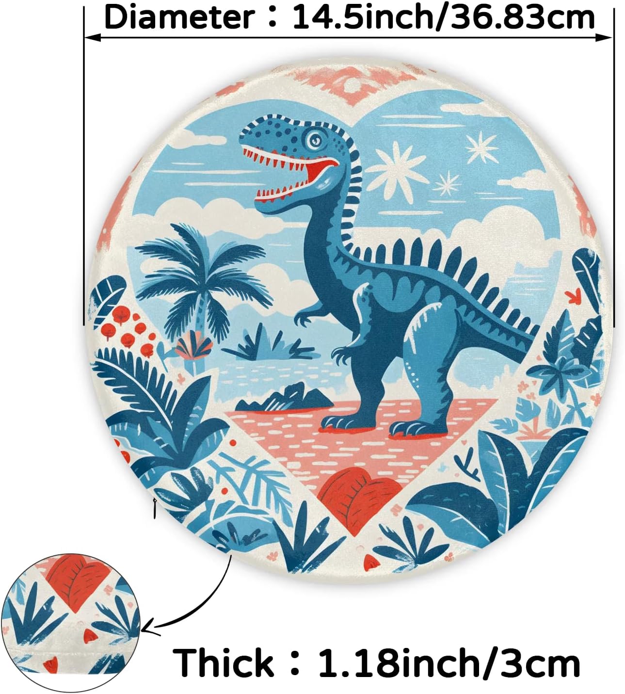 Round Chair Cushions for Dining Chairs, Tropical Dinosaur Chair Pads for Kitchen Chairs, Non Skid Memory Foam Seat Cushions for Office Chair, Car Seat, Outdoor, Patio(14.5 Inches)
