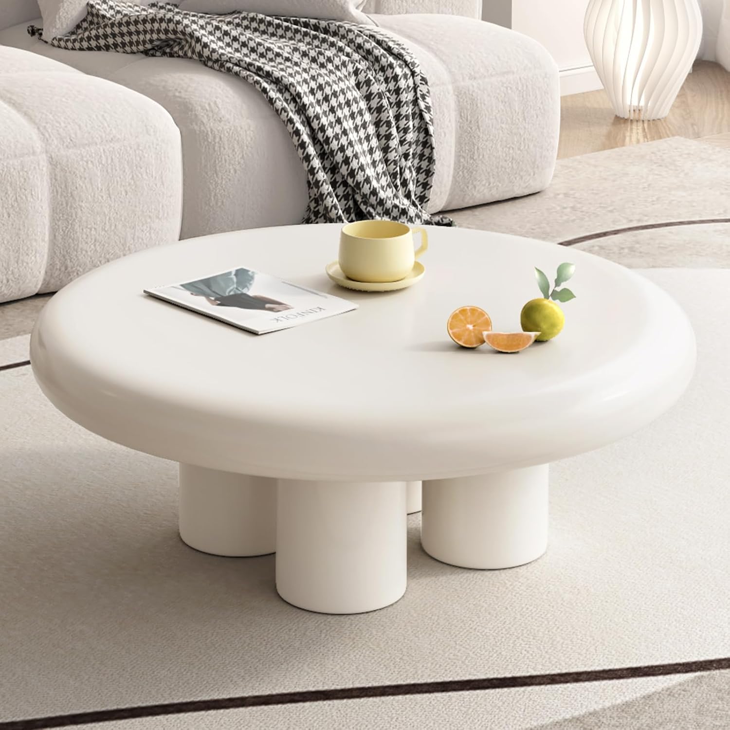 Small Round Coffee Table, Modern Minimalist Living Room Center Table, Cute Drum Coffee Table 4 Legs, Unique Low Tea Table, Office Desk, Balcony, Diam 35.43