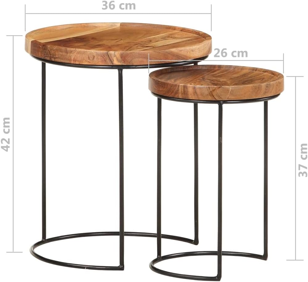 Coffee Tables、White Coffee table2 Piece Coffee Table Set Solid Acacia Wood and SteelSuitable for Living Room, Patio