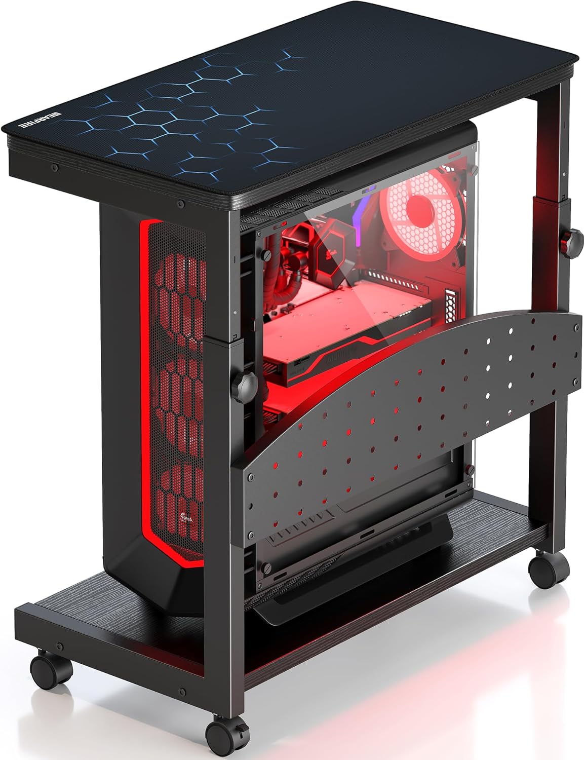 Height Adjustable Computer Tower Stand, 2-Tier PC Stand CPU Cart Under Desk Mobile Laptop Desk Side Table Gaming Case Holder w/Rolling Wheels