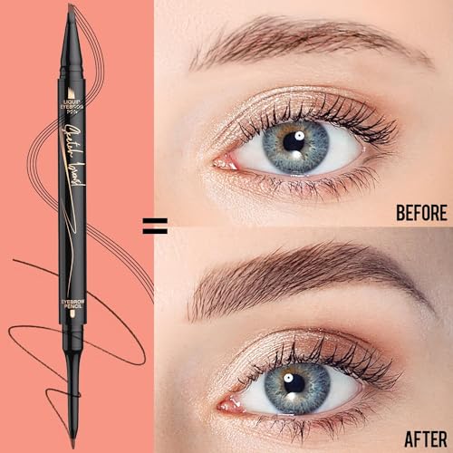 2 in 1 Eyebrow Microblading Pen, 2024 New Microblading Eyebrow Pen Tattoo Pencil 4 Fork Tip, Waterproof Magic Microblading Eyebrow Pencil for Natural Makeup Last All Day (Light Brown)