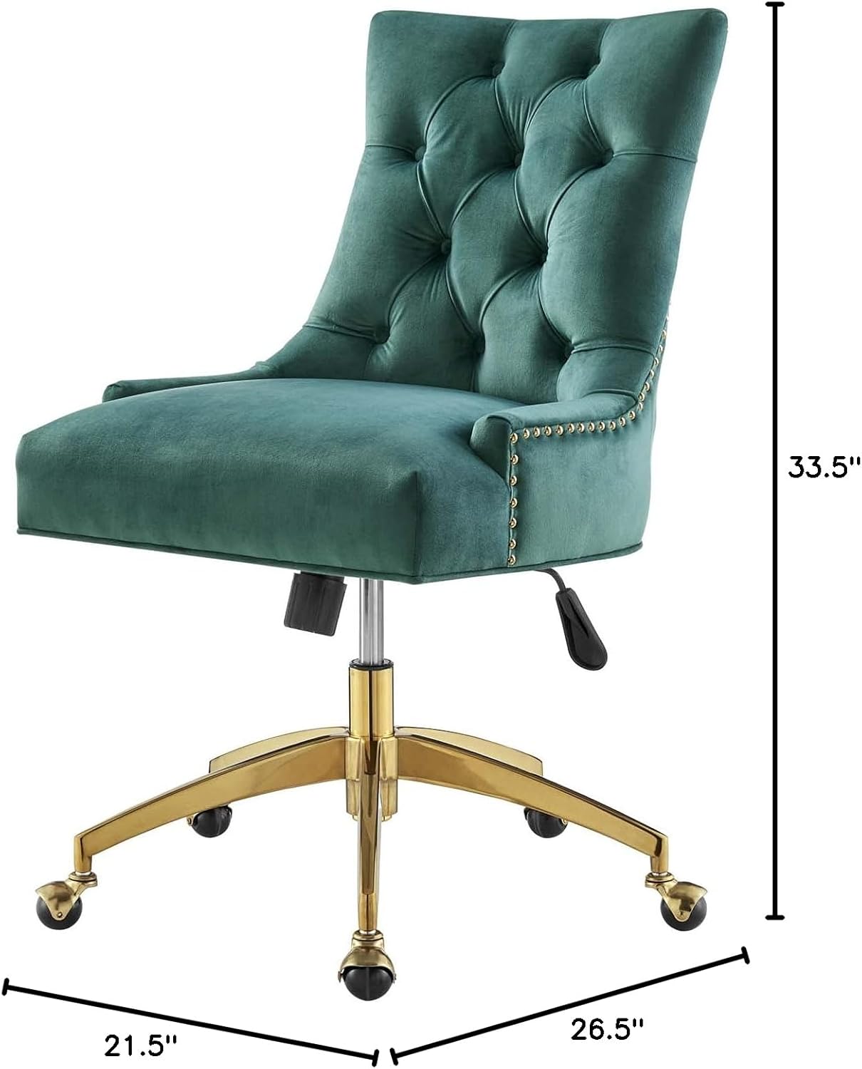Computer Work Desk Tufted Chair, Velvet, Gold Teal Blue, Modern Contemporary, Home Business Office
